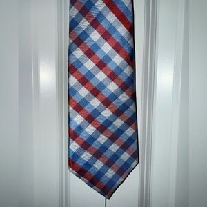 Men’s Club Room Plaid Red White and Blue Tie
